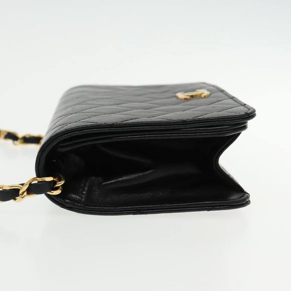 CHANEL Matelasse Chain Shoulder Bag Lamb Skin Black Gold CC Auth 95535 - Picture 5 of 16